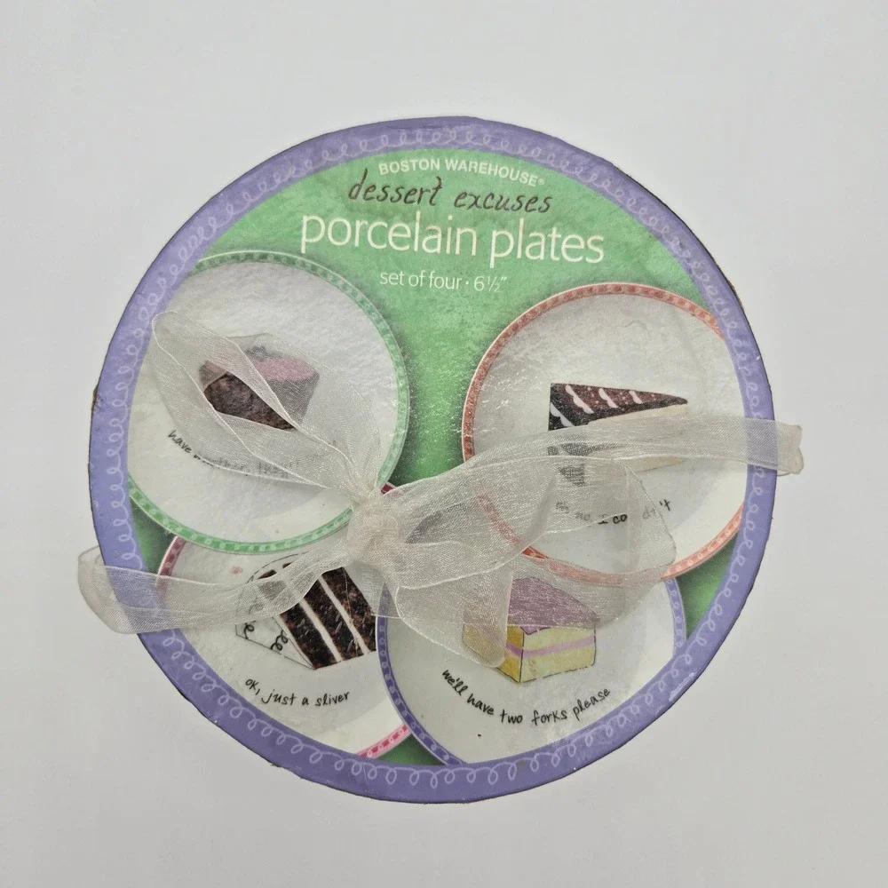 Boston Warehouse Dessert Excuses Plate Set 6.5in Multicolor Cake Kitsch Novelty